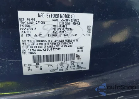 2005 Ford Explorer Sport Trac Adrenalin/Xls/Xlt z USA, uszkodzony, nr VIN 1FMZU67K55UB32589